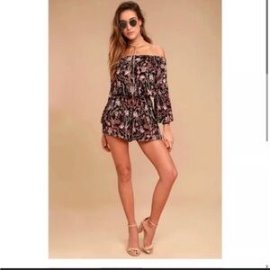Free People Black and Pink Floral Playsuit